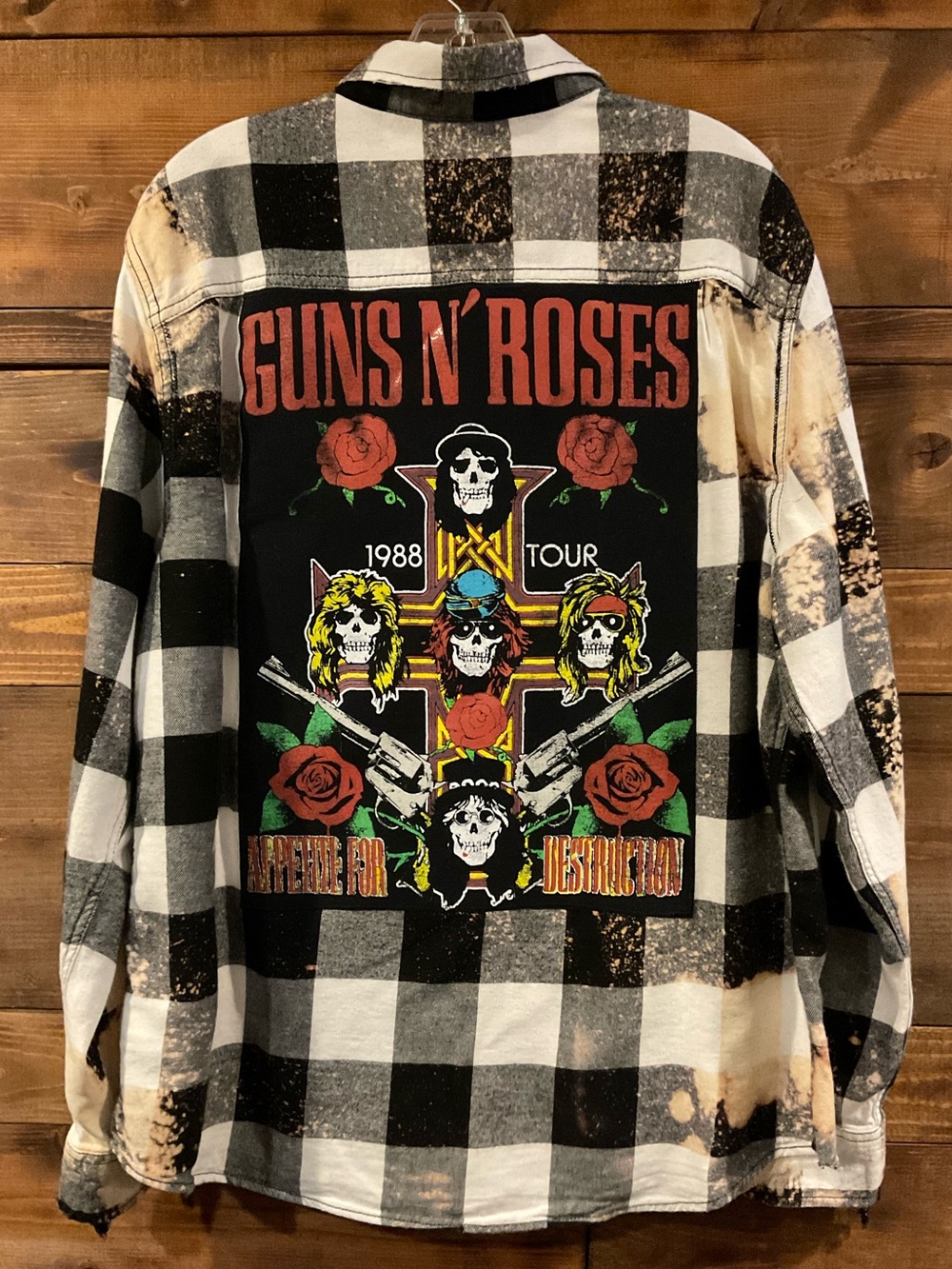 Custom GUNS N' ROSES "Appetite for Destruction" Distressed Plaid Flannel XLARGE